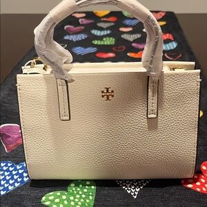 Tory Burch Cream Mini Satchel with Gold Accents